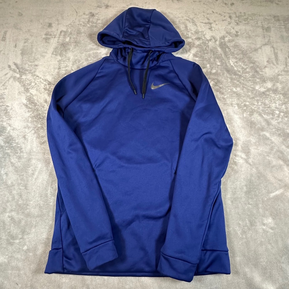 Nike Mens Dri-FIT Fleece Training Hoodie Royal Blue Pullover Sweatshirt Medium